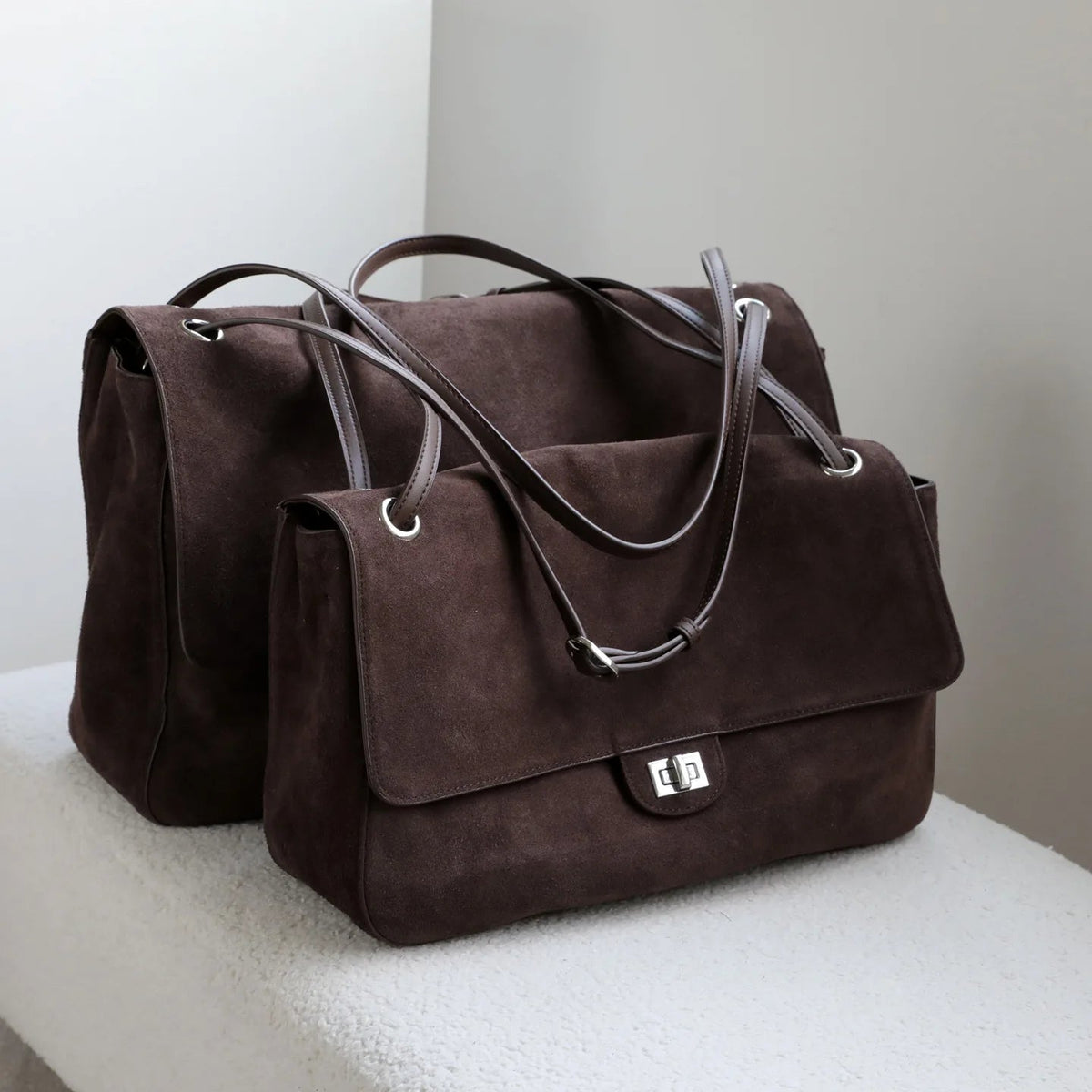 Esther Frosted Vegan Leather Retro Top Handle Tote Bag – Coffee – view 1