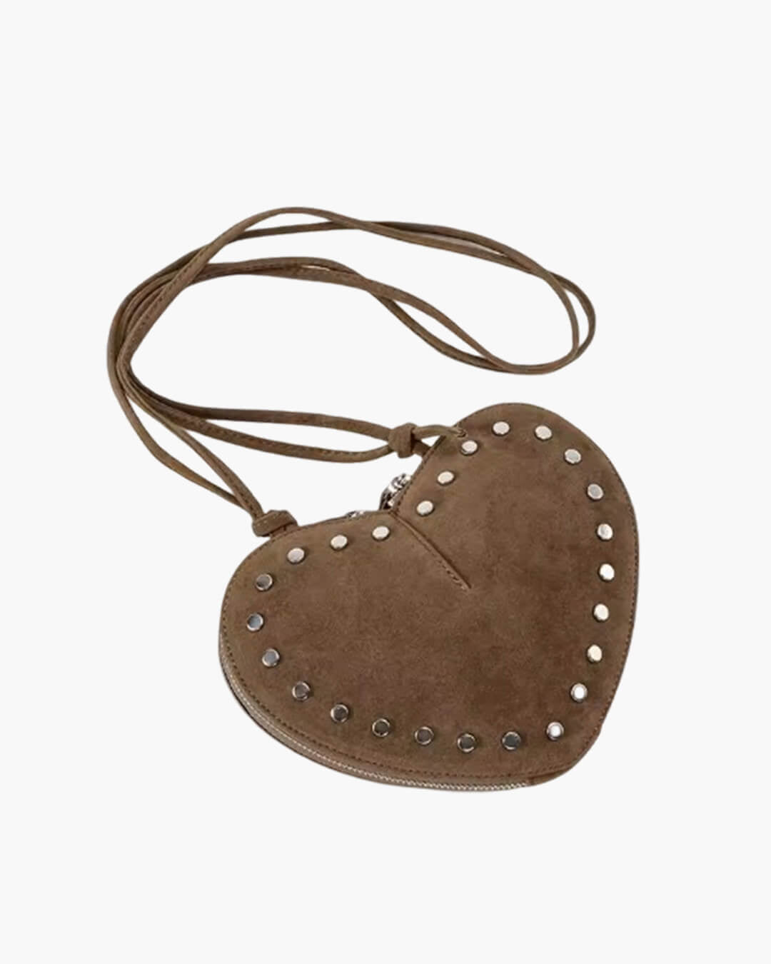 Jane Heart-Shaped Faux Suede Crossbody Bag with Rivet Detail – view 6