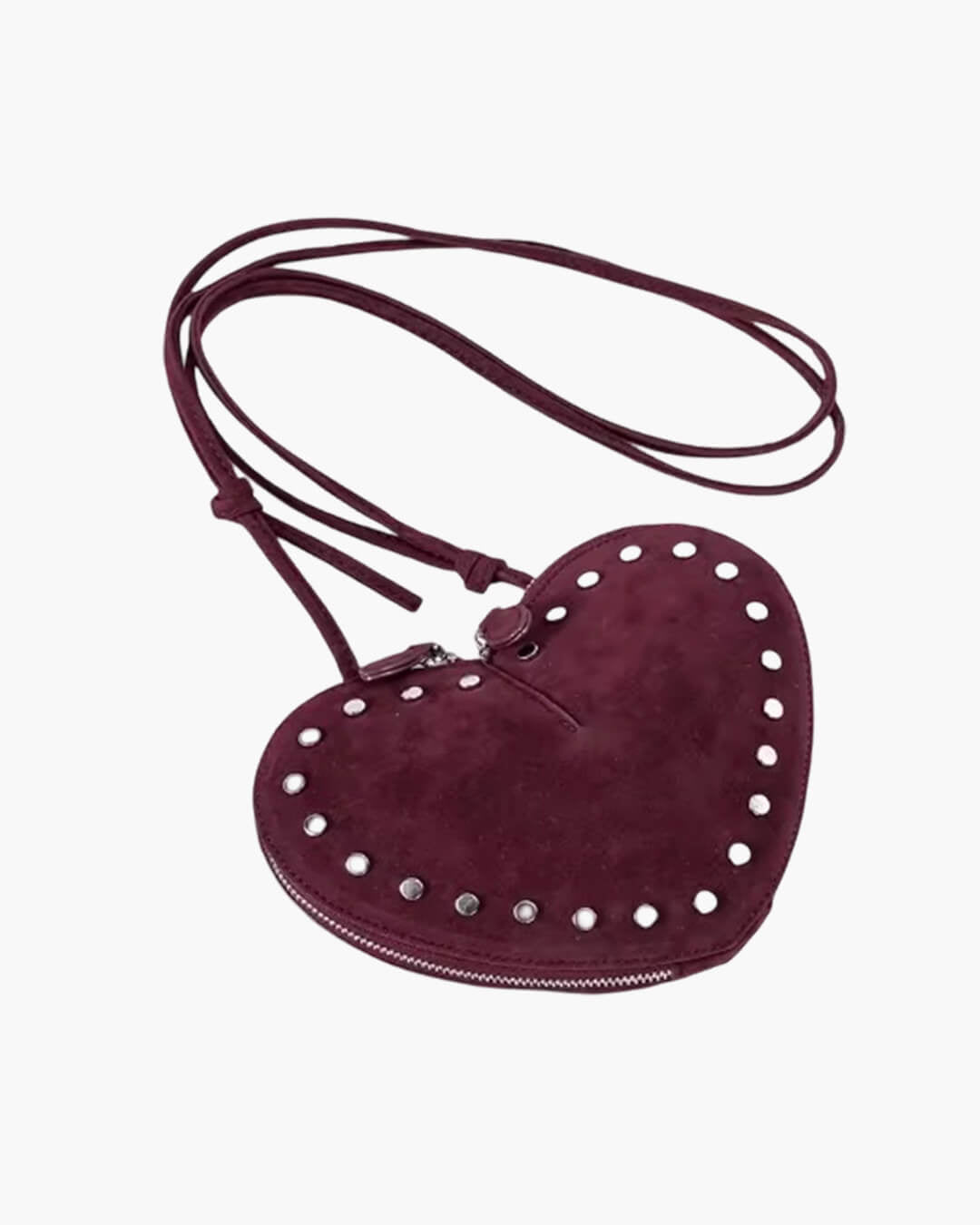 Jane Heart-Shaped Faux Suede Crossbody Bag with Rivet Detail – view 8