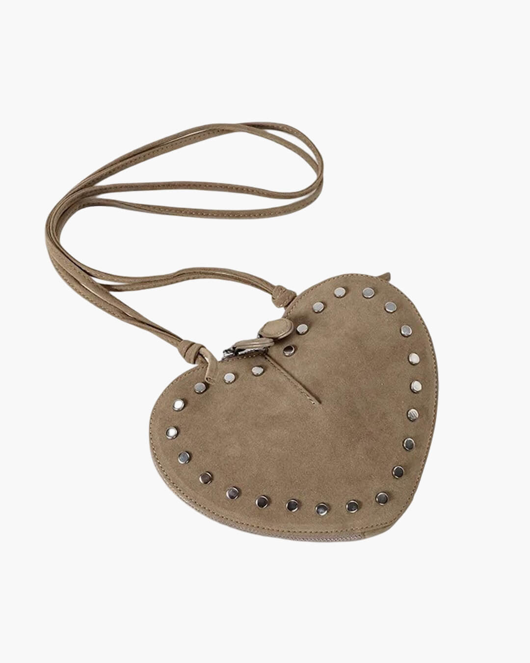 Jane Heart-Shaped Faux Suede Crossbody Bag with Rivet Detail – view 9