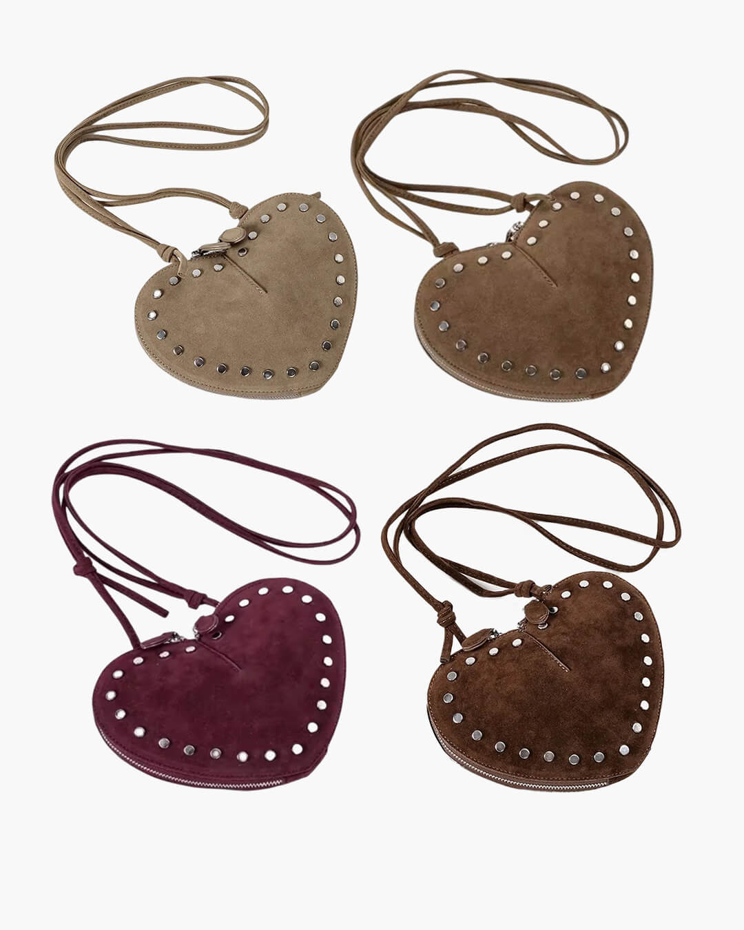 Jane Heart-Shaped Faux Suede Crossbody Bag with Rivet Detail – view 10
