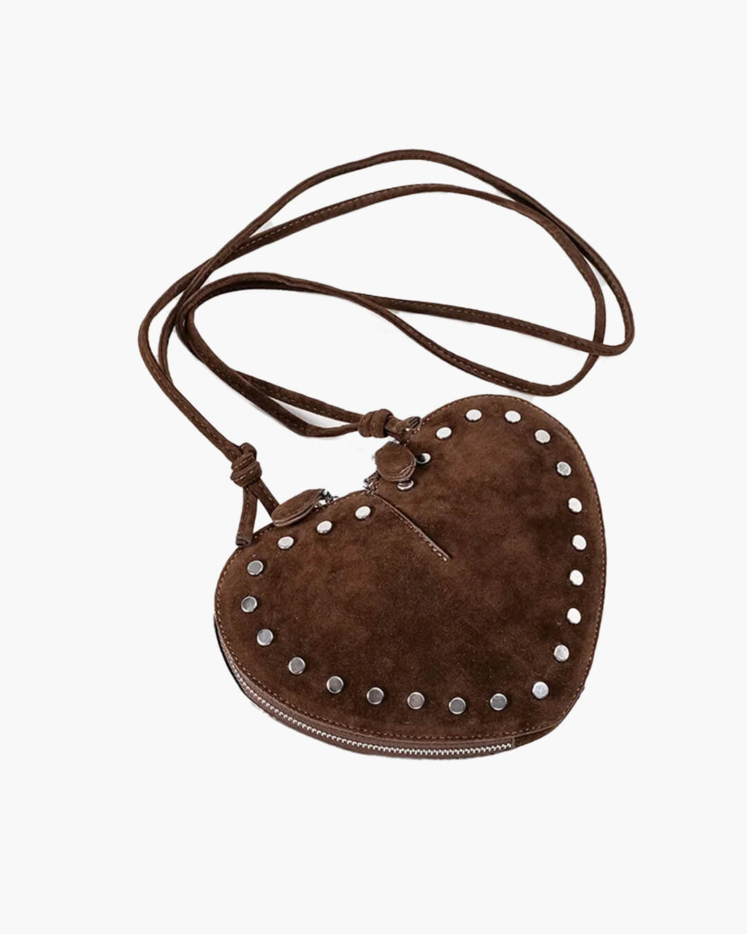 Jane Heart-Shaped Faux Suede Crossbody Bag with Rivet Detail