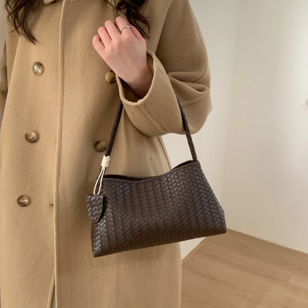 Jasmin Glossy Woven Vegan Leather Shoulder Bag with Magnetic Clasp – view 3