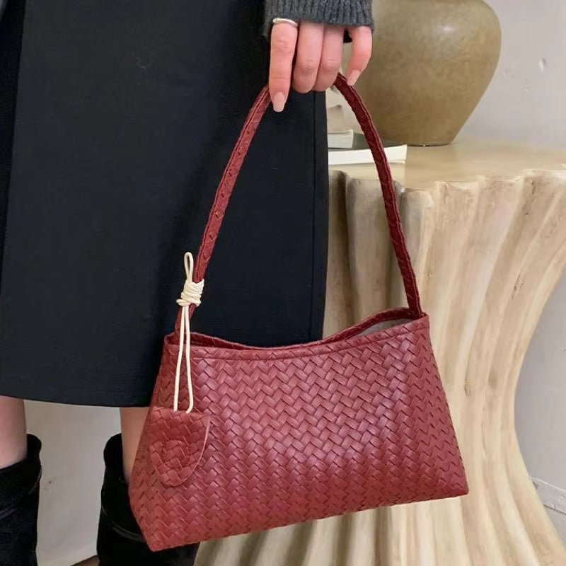 Jasmin Glossy Woven Vegan Leather Shoulder Bag with Magnetic Clasp – view 11