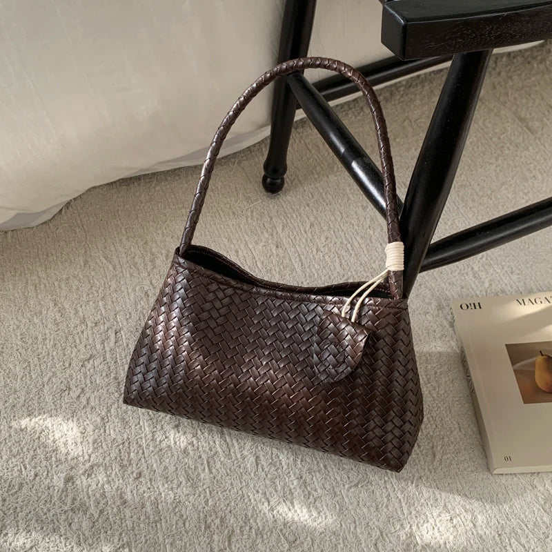Jasmin Glossy Woven Vegan Leather Shoulder Bag with Magnetic Clasp – view 13