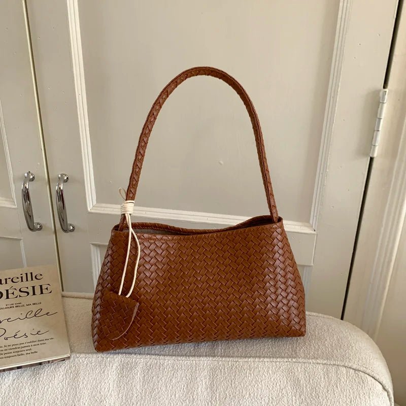 Jasmin Glossy Woven Vegan Leather Shoulder Bag with Magnetic Clasp – view 14