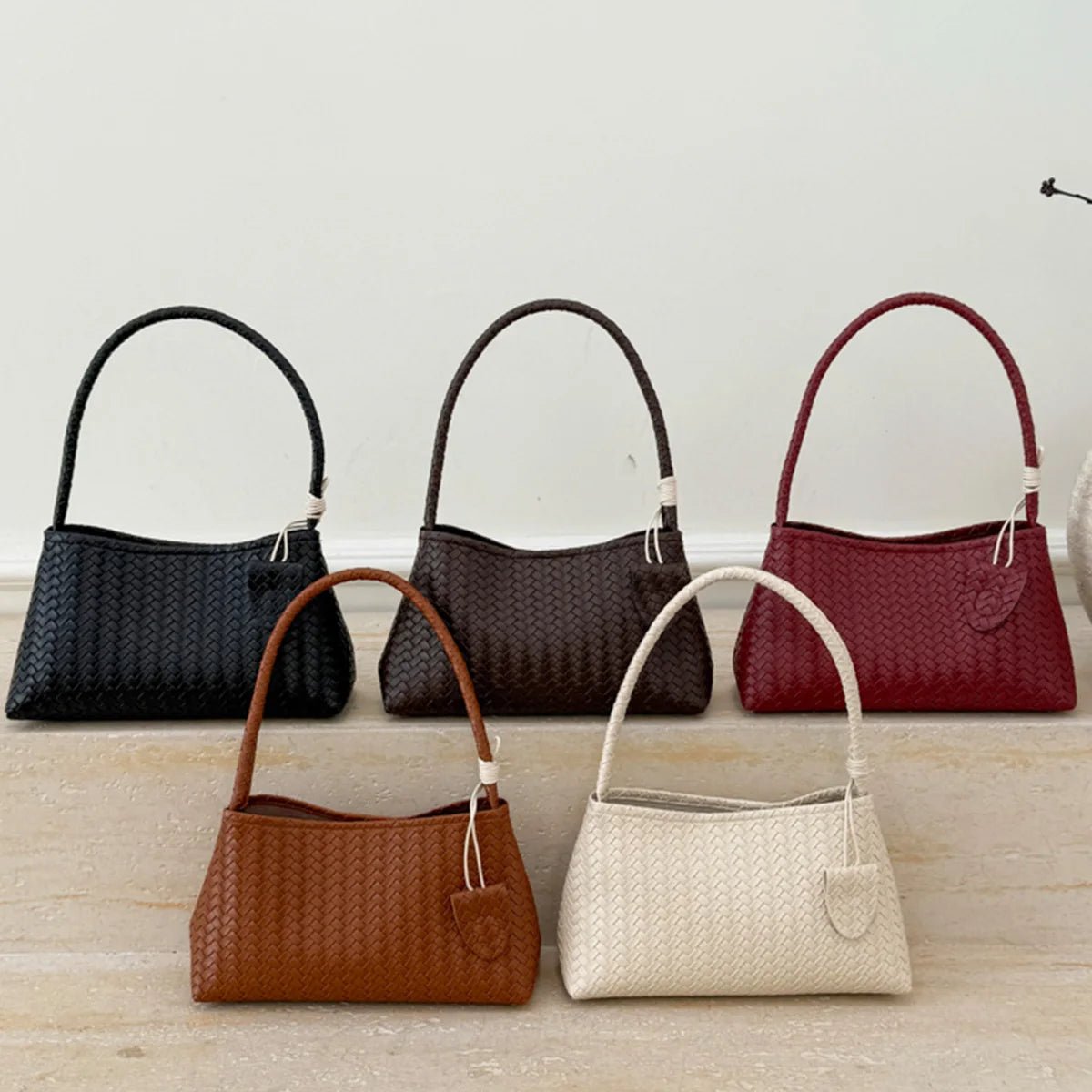Jasmin Glossy Woven Vegan Leather Shoulder Bag with Magnetic Clasp – view 17