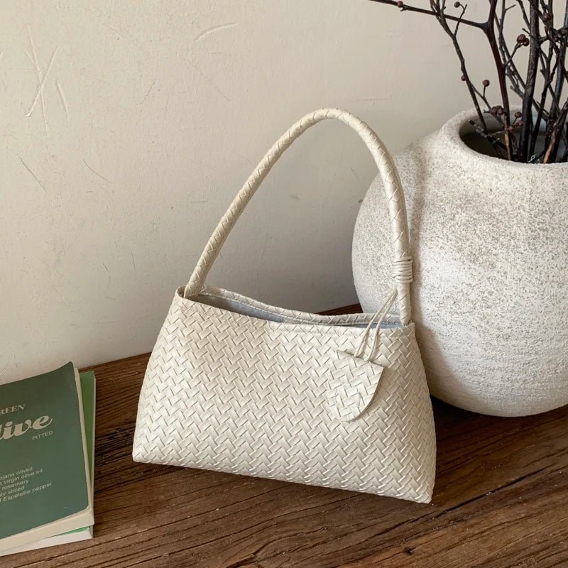 Jasmin Glossy Woven Vegan Leather Shoulder Bag with Magnetic Clasp – view 12