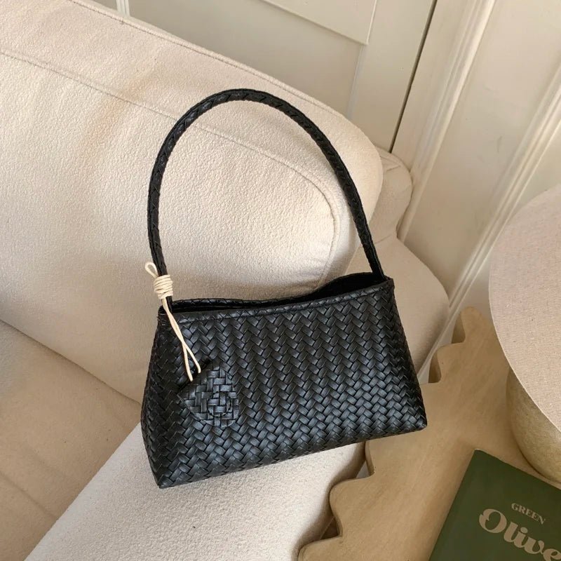 Jasmin Glossy Woven Vegan Leather Shoulder Bag with Magnetic Clasp – view 15