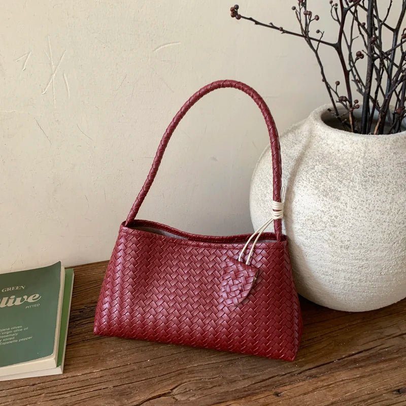 Jasmin Glossy Woven Vegan Leather Shoulder Bag with Magnetic Clasp – view 16