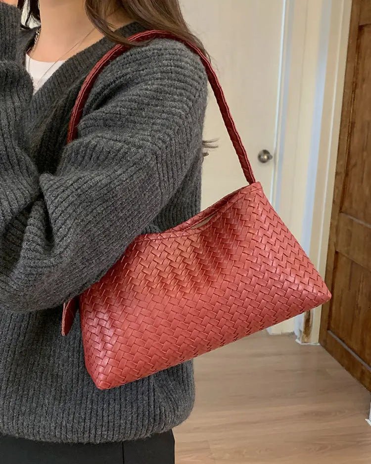 Jasmin Glossy Woven Vegan Leather Shoulder Bag with Magnetic Clasp – view 10