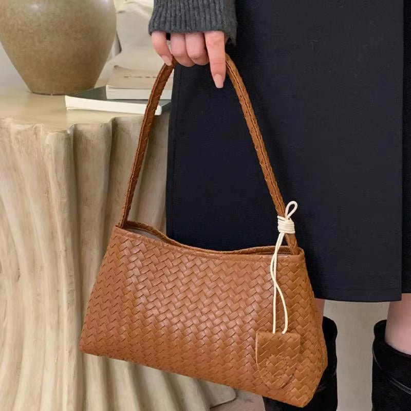 Jasmin Glossy Woven Vegan Leather Shoulder Bag with Magnetic Clasp – view 8