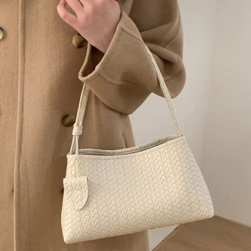 Jasmin Glossy Woven Vegan Leather Shoulder Bag with Magnetic Clasp – view 5