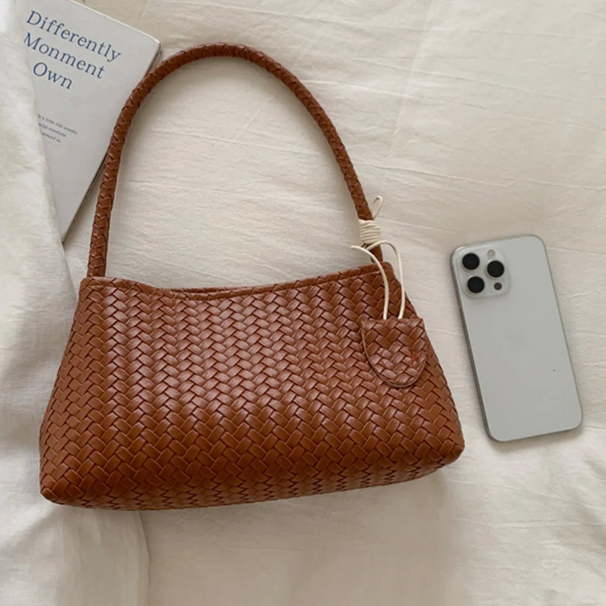 Jasmin Glossy Woven Vegan Leather Shoulder Bag with Magnetic Clasp – view 6