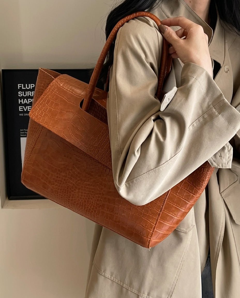 Jessica Croc-Embossed Vegan Leather Structured Tote Bag
