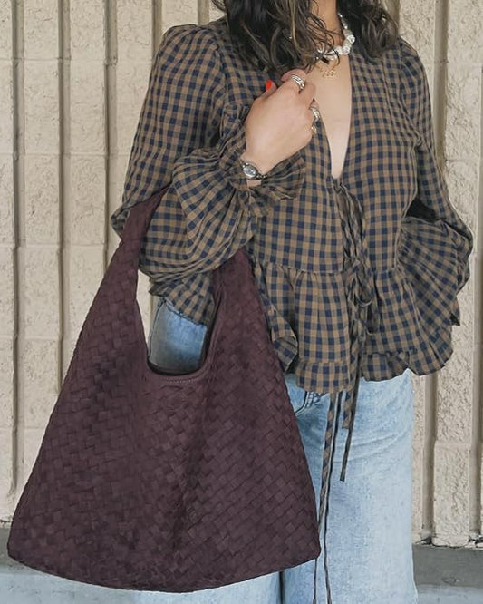 Linda Woven Faux Suede Hobo Tote Bag with Magnetic Snap – view 2
