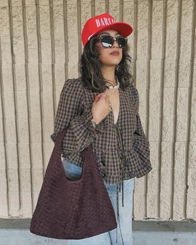 Linda Woven Faux Suede Hobo Tote Bag with Magnetic Snap – view 3