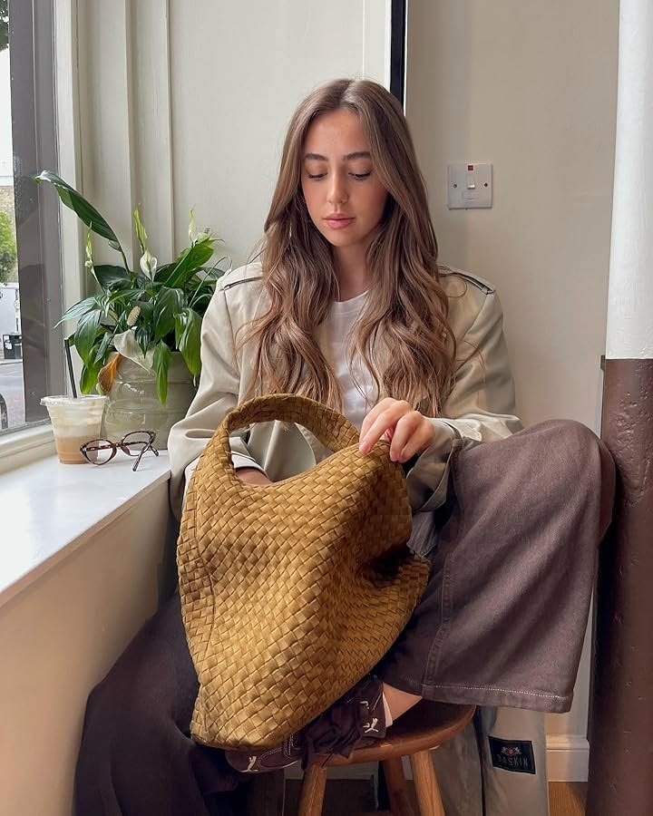 Linda Woven Faux Suede Hobo Tote Bag with Magnetic Snap – view 6