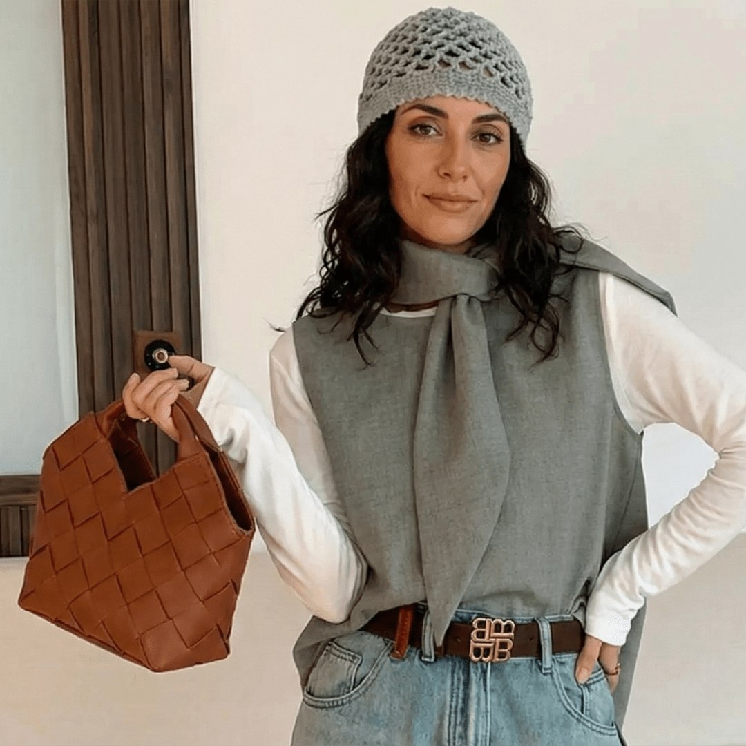 Lucy Woven Straw and Raffia Tote Bag with Faux Leather Trim – view 5