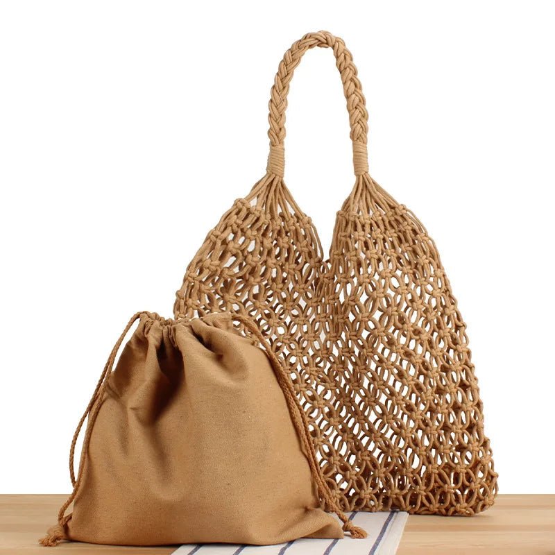 Margot Woven Cotton Rope Bucket Beach Tote Bag
