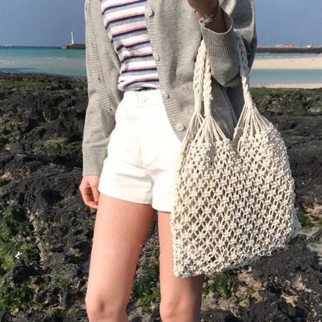 Margot Woven Cotton Rope Bucket Beach Tote Bag – view 3