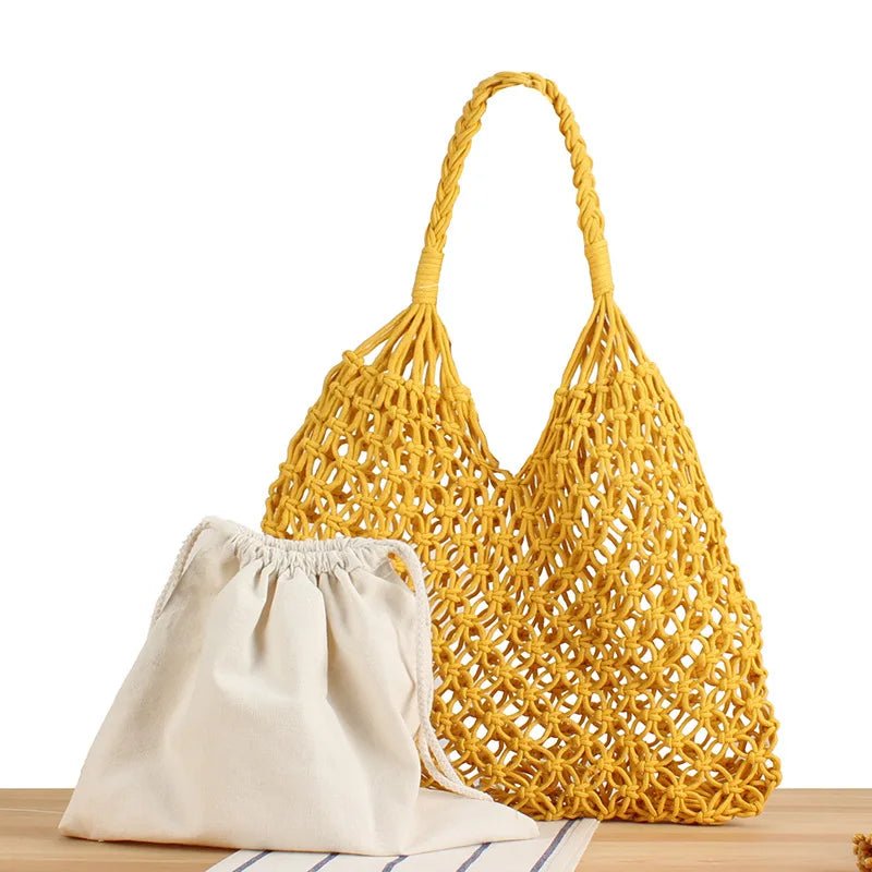 Margot Woven Cotton Rope Bucket Beach Tote Bag