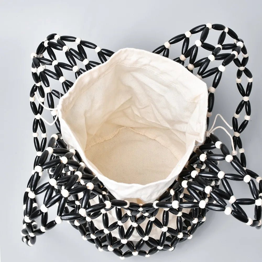 Margot Handmade Woven Bucket Tote with Wooden Bead Accents – view 8