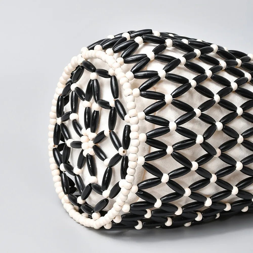 Margot Handmade Woven Bucket Tote with Wooden Bead Accents – view 9