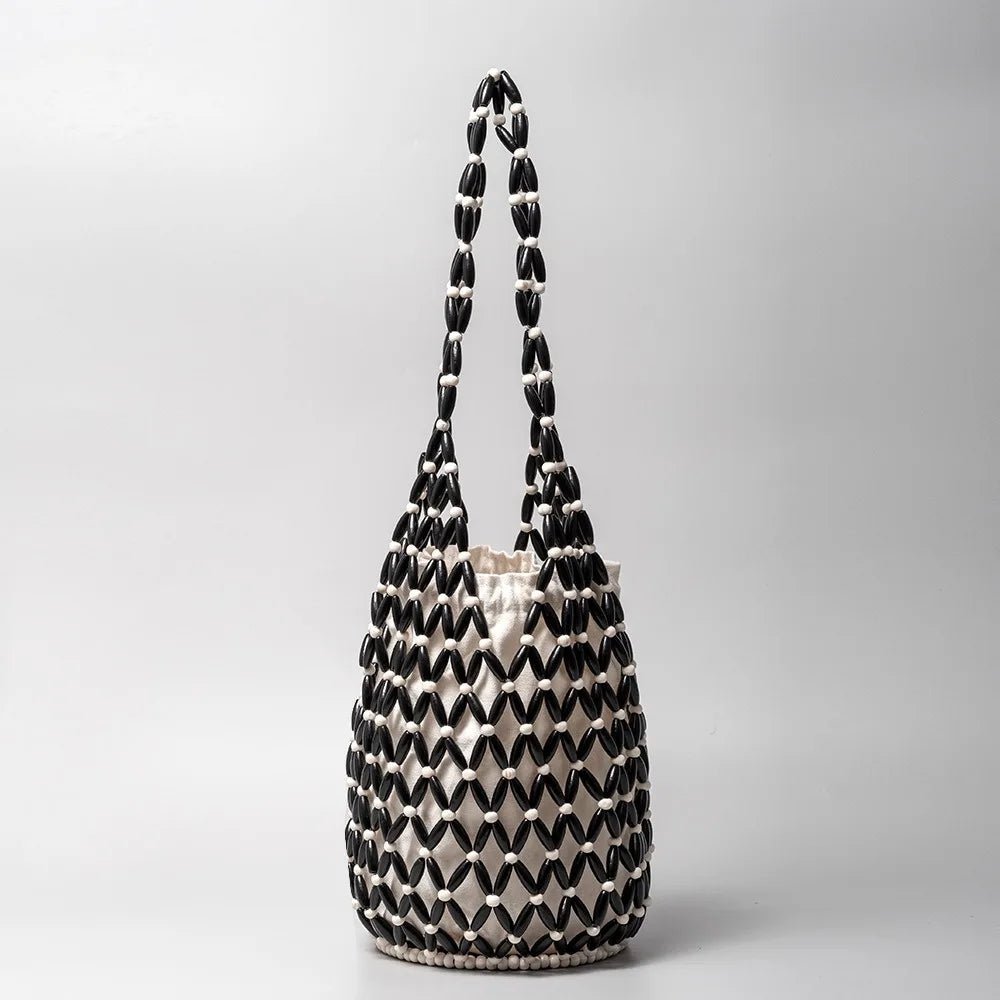 Margot Handmade Woven Bucket Tote with Wooden Bead Accents – view 10