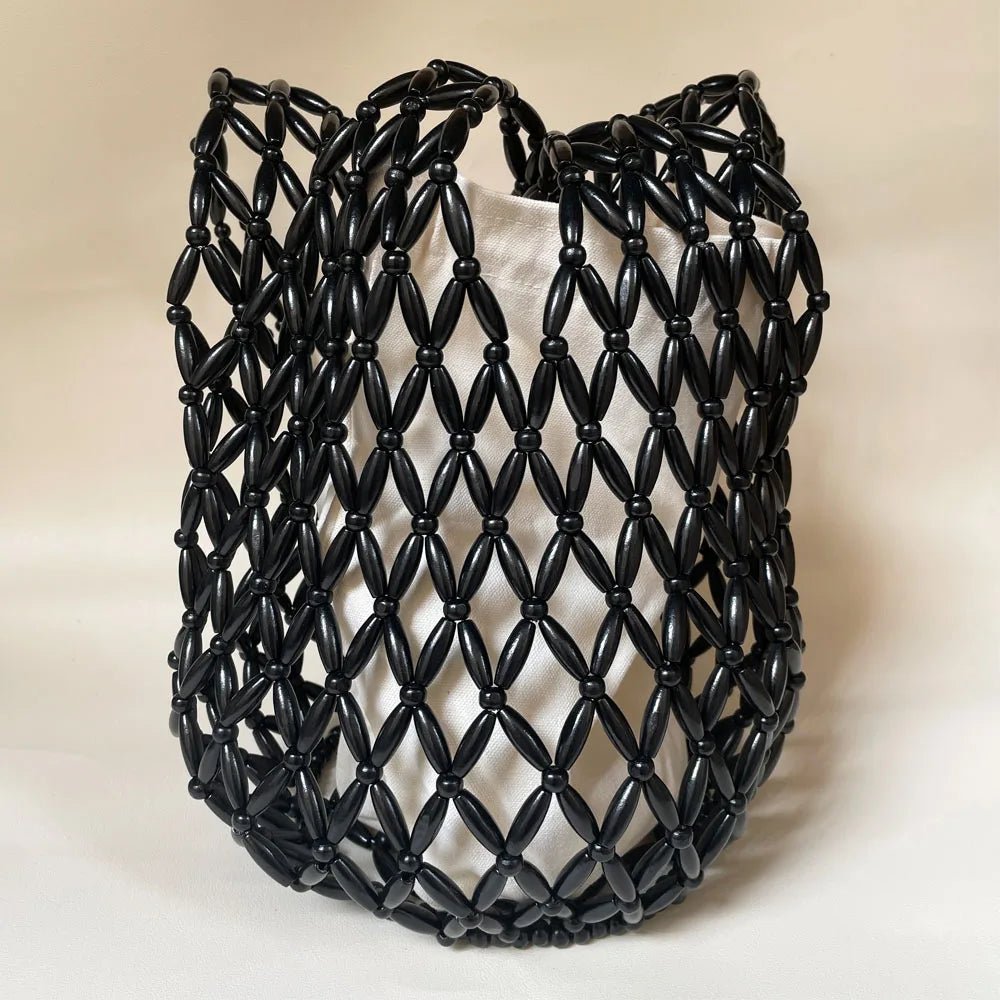 Margot Handmade Woven Bucket Tote with Wooden Bead Accents – view 6