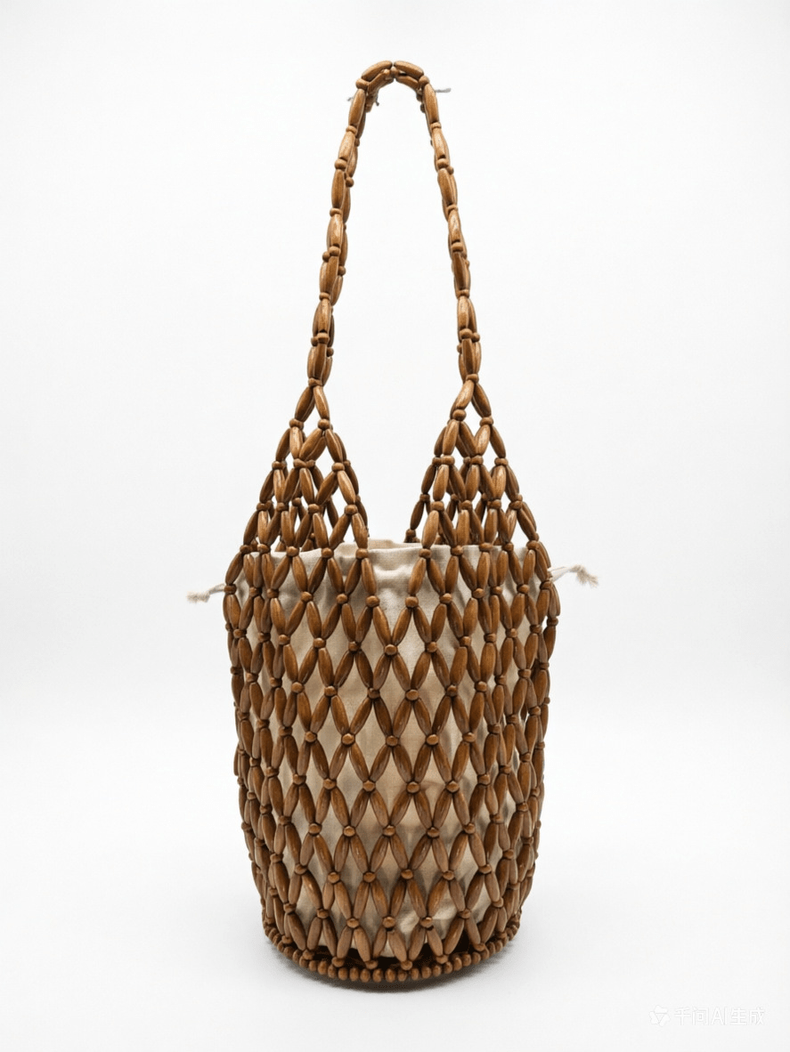 Margot Handmade Woven Bucket Tote with Wooden Bead Accents – view 17