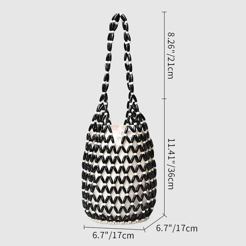 Margot Handmade Woven Bucket Tote with Wooden Bead Accents – view 16