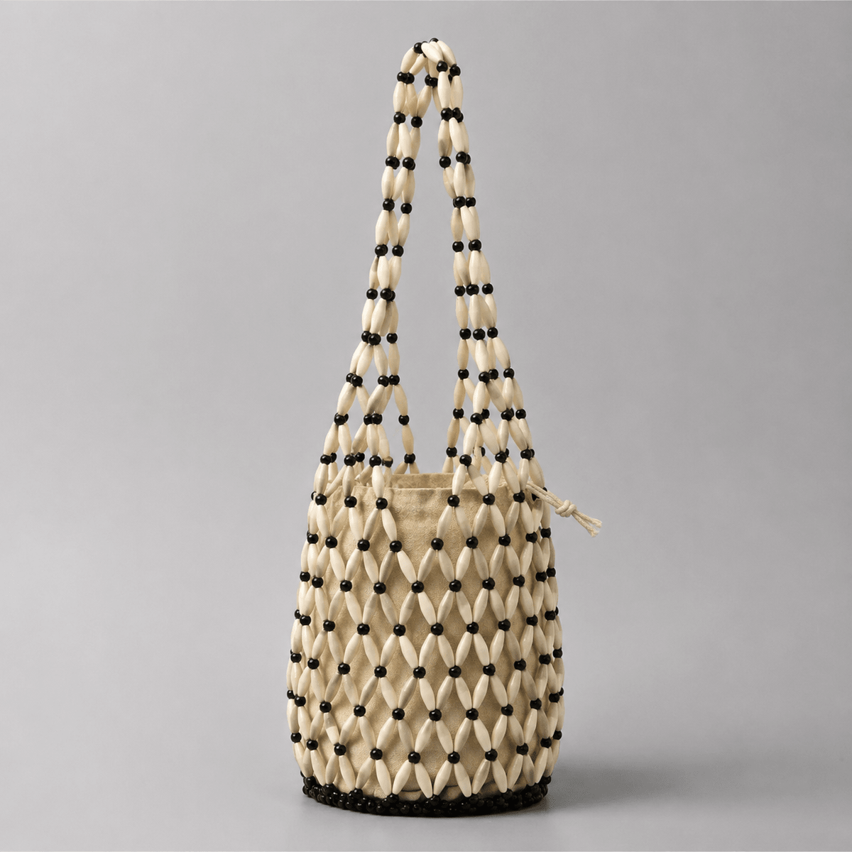 Margot Handmade Woven Bucket Tote with Wooden Bead Accents – view 11