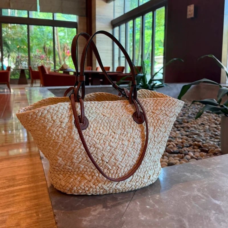 Margot Woven Straw Summer Tote Bag with Tassel Detail