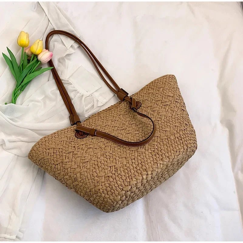 Margot Woven Straw Summer Tote Bag with Tassel Detail