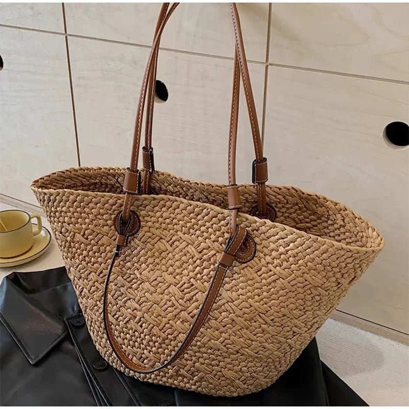 Margot Woven Straw Summer Tote Bag with Tassel Detail – view 9