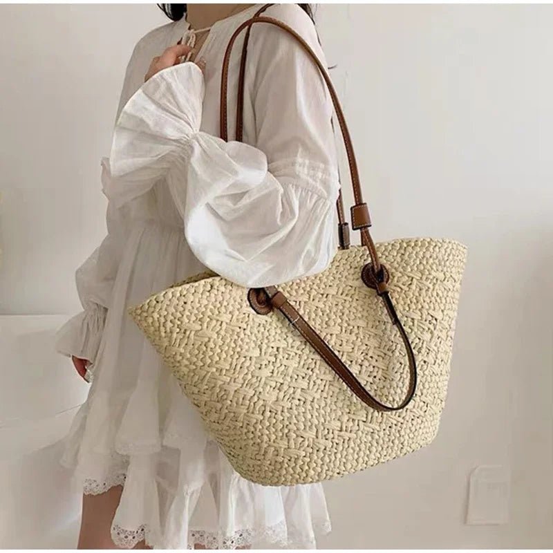 Margot Woven Straw Summer Tote Bag with Tassel Detail