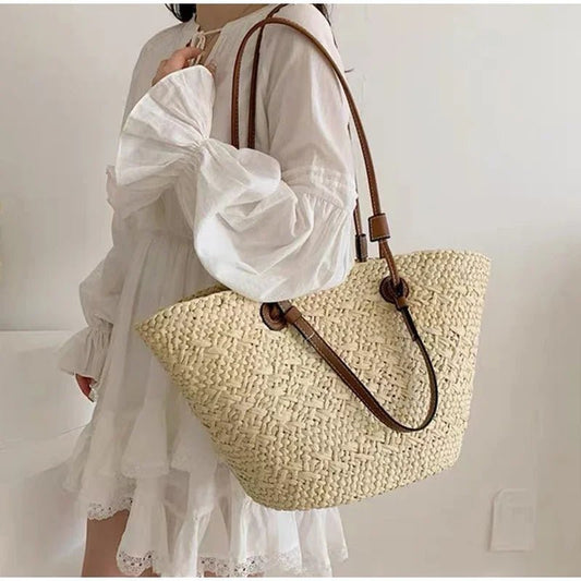 Margot Woven Straw Summer Tote Bag with Tassel Detail
