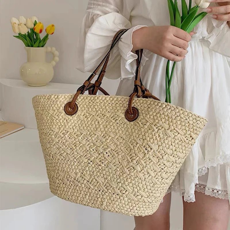 Margot Woven Straw Summer Tote Bag with Tassel Detail – view 4