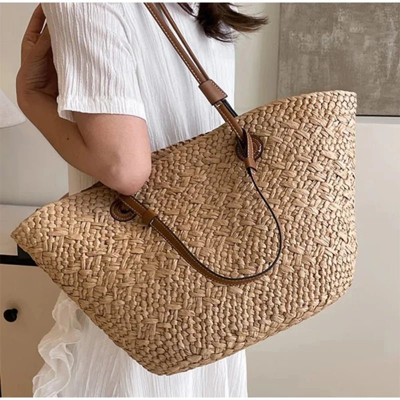 Margot Woven Straw Summer Tote Bag with Tassel Detail
