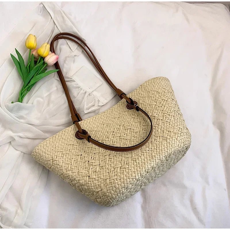 Margot Woven Straw Summer Tote Bag with Tassel Detail