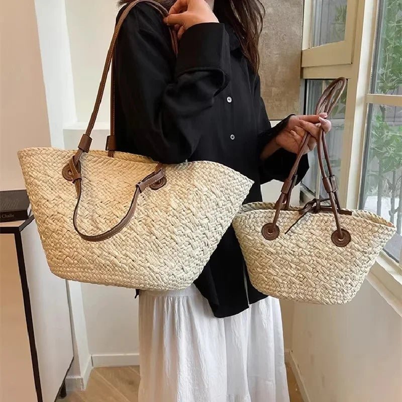Margot Woven Straw Summer Tote Bag with Tassel Detail