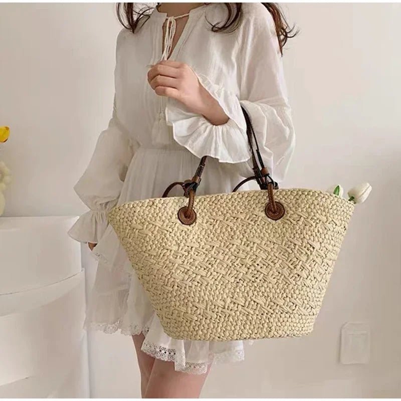 Margot Woven Straw Summer Tote Bag with Tassel Detail