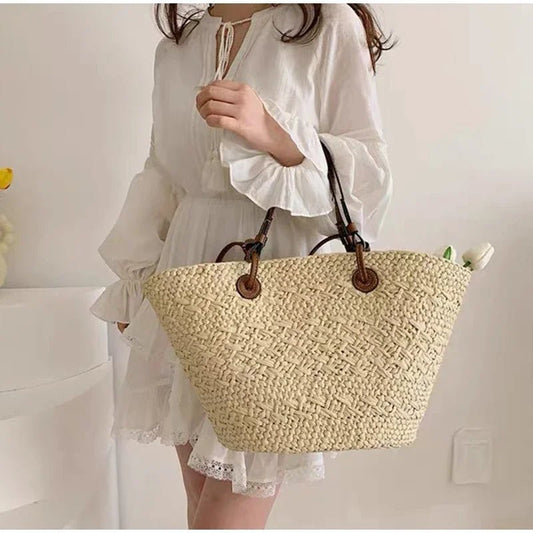 Margot Woven Straw Summer Tote Bag with Tassel Detail
