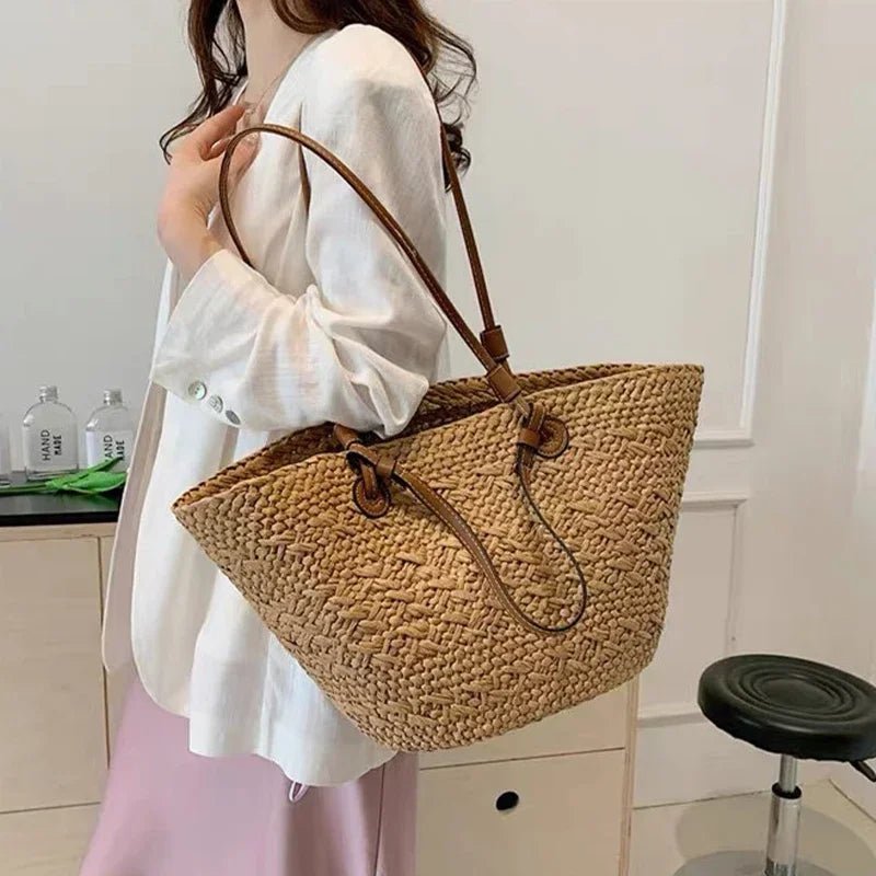 Margot Woven Straw Summer Tote Bag with Tassel Detail – view 7