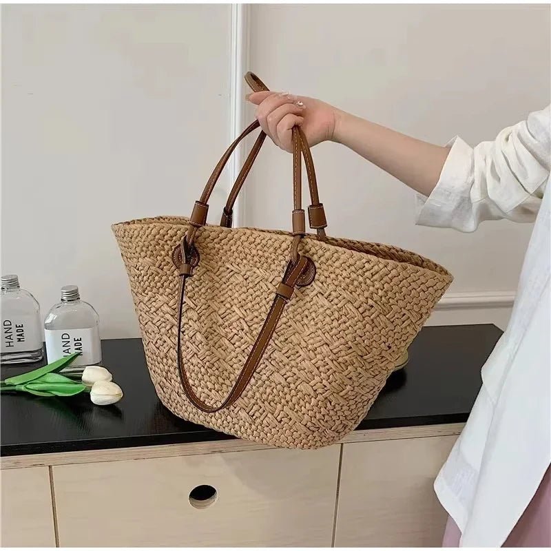 Margot Woven Straw Summer Tote Bag with Tassel Detail