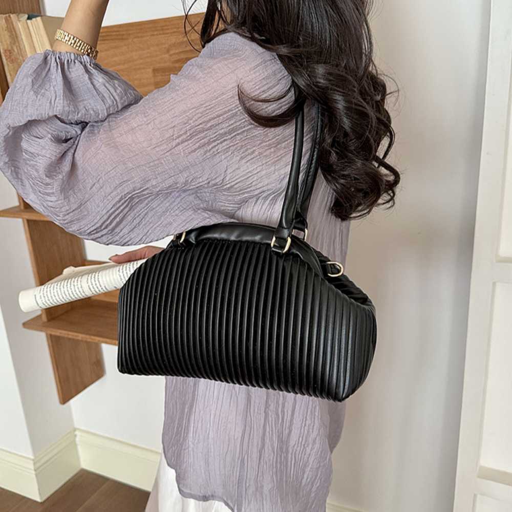 Mariana Pleated Nylon Shoulder Tote Bag with Zip Closure