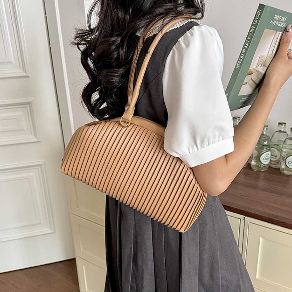 Mariana Pleated Nylon Shoulder Tote Bag with Zip Closure