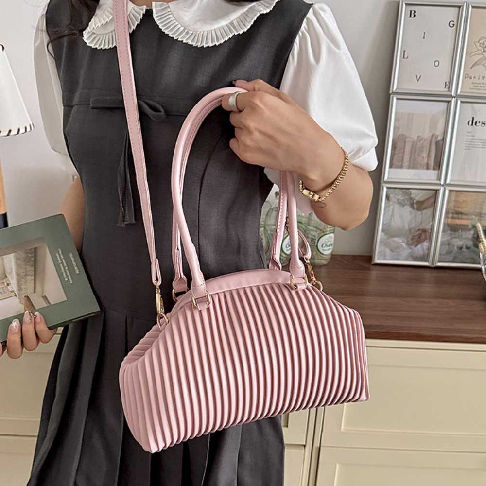 Mariana Pleated Nylon Shoulder Tote Bag with Zip Closure