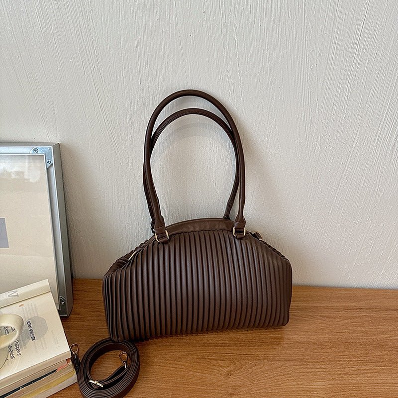 Mariana Pleated Nylon Shoulder Tote Bag with Zip Closure
